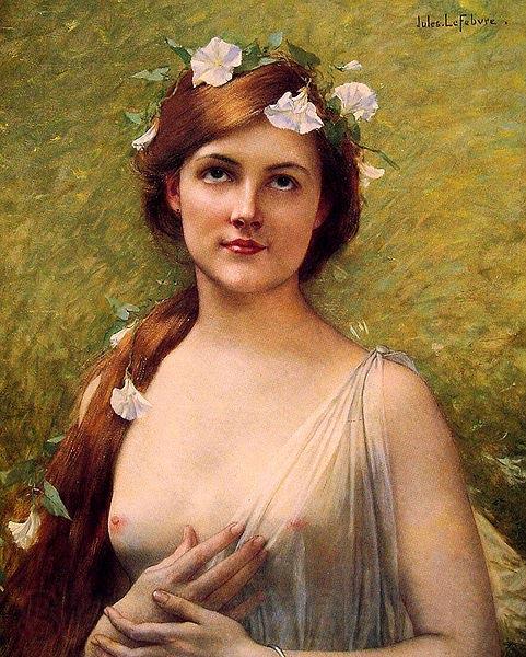 Jules Joseph Lefebvre Young Woman with Morning Glories in Her Hair Germany oil painting art